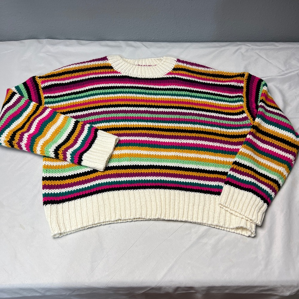Le Lis Collection Striped Chucky Knit Sweater Pullover Colorful Crew Neck Medium - Picture 5 of 9